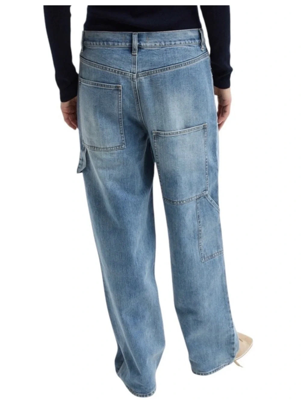 Tibi Spring Denim Slouchy Carpenter Cargo Cropped Jeans, Size 27 (4)